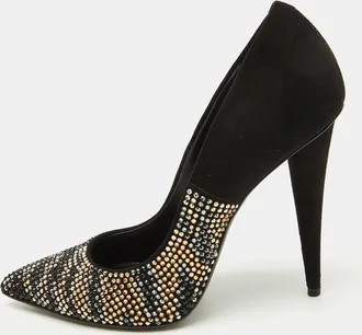 Giuseppe Zanotti Black Suede Crystal Embellished Pointed Toe Pumps