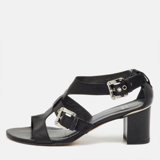 Stuart Weitzman Black Leather Buckle Detail Sandals