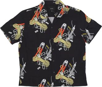 HUF Zwarte Resort Korte Mouw Shirt - Heren - Korte mouwen Overhemden - Zwart - M - Rayon - Overhemden