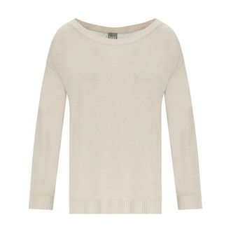 Max Mara Beige Linnen Dandy Crewneck Sweater - Dames - Ronde hals truien - Beige - L - Linnen - Truien & Vesten