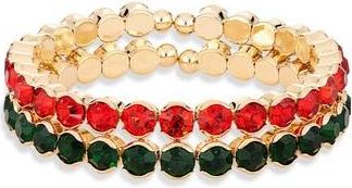 Tasha Set of 2 Crystal Stretch Bracelets in Red/emerald at Nordstrom Rack