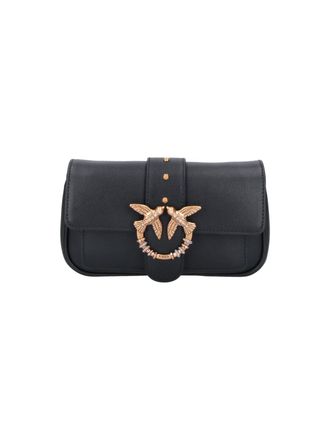Pinko Black Leather One Love Pocket Shoulder Bag