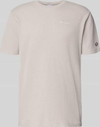 Champion T-Shirt mit Strukturmuster und Label-Stitchings in Beige, Gr&ouml;&szlig;e XXL
