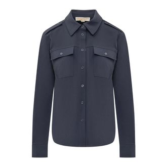 Michael Kors Crepe Utility Shirt - female - Michael Kors - Shirts - Blue - XL - Blouses & Shirts