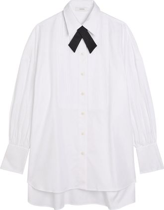 Joseph Ferrus Contrasting-neck Pintuck Cotton Blouse - White - 42 (UK14 / L)