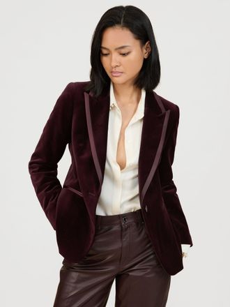 Reiss Burgundy Velvet Single-breasted Suit Blazer, 12