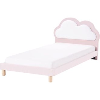 Beliani Beliani - Cama Con Somier Moderna Tapizado De Terciopelo Infantil Somier De L&aacute;minas Rosa Y Blanco 90 X 200 Cm Mazou