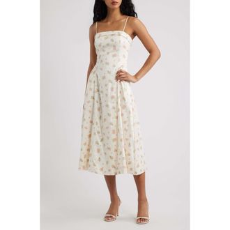 Mango Ditsy Floral A-Line Midi Dress in Ecru at Nordstrom, Size 10