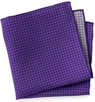 Paul Fredrick Houndstooth Silk Pocket Square in Purple at Nordstrom