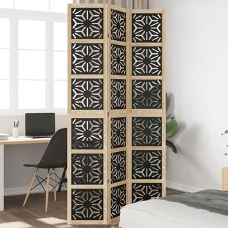 vidaXL Biombo Separador 3 Paneles Madera Maciza Paulownia Marr&oacute;n Negro Vidaxl