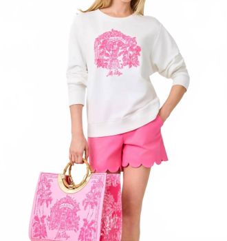 Lilly Pulitzer Ballad Cotton Sweatshirt In Resort White Palm Beach Destination Graphic