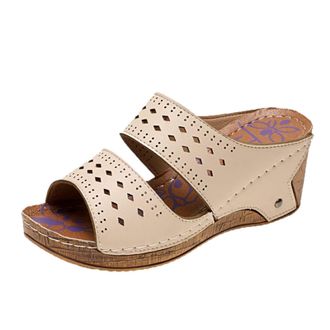 Generic Women Wedge Sandals Solid Color Leather Sandals Cut Out Double Strap Sandal Wide Open Toe Sandal Casual Walking Shoes Comfy Platform Shoes Minimalist 