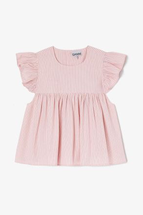 Ganni Pink Frill Sleeve Top - Size 34 Organic Cotton