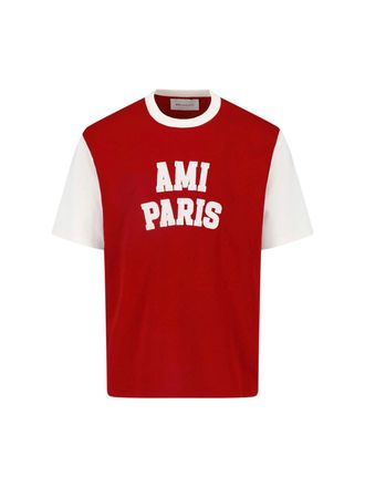 Ami Red Cotton Contrast Logo T-Shirt