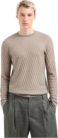 Emporio Armani Trui van scheerwol - Heren - Ronde hals truien - Beige - XL - Wol - Truien & Vesten