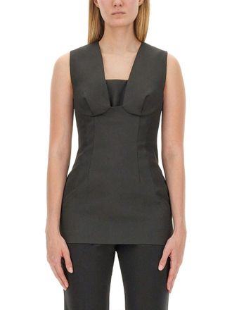 Sportmax Structured Sleeveless Top With Deep Square Neckline