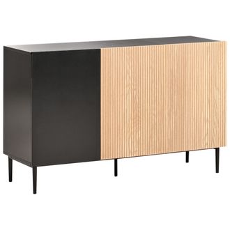 Beliani Aparador Moderno 3 Puertas Mdf Madera De Fresno Natural Frente Acanalado Sala De Estar Negro Blythe