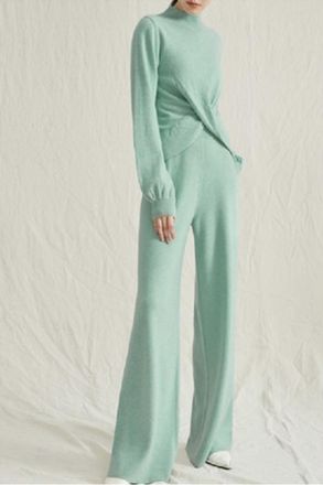 Avantlook Twist Top And Wide Leg Trouser Set In Turquoise