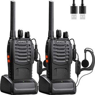 Elle Walkie-talkies Baofeng Profesionales Recargables De Largo Alcance Con 16 Canales, Radio Pmr, Auriculares, Cargador Usb Y Bater&iacute;as (1 Par)