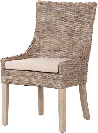 Adda Home Adda Home - Silla Ratan Lino Madera Marrón Beige 54x52x91 Cm
