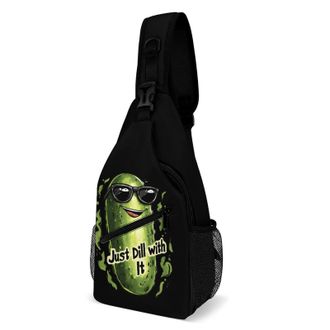 Generic Funny Pickle Just Dill With It Unisex Shoulder Bags Casual Crossbody Chest Bag Sling Backpack for Hiking Cycling Travel