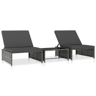 vidaXL Tumbonas Con Mesita 2 Unidades Rat&aacute;n Sint&eacute;tico Gris Vidaxl