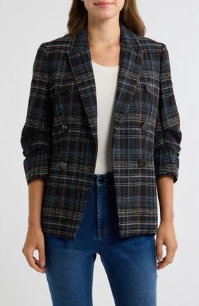 Anne Klein Pleated Sleeve Blazer in Anne Black Multi at Nordstrom, Size 14
