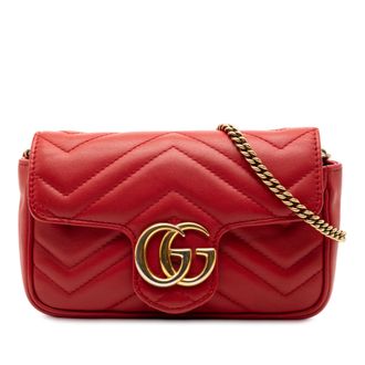 Gucci Gebruikte Mini Gg Marmont Matelass&eacute; Leren Flap Crossbody