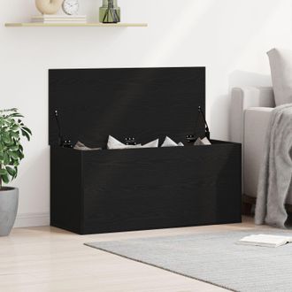 Berkfield Home Storage Box with Lid Black Oak 100x42x46 cm Engineered Wood | Size: 100 x 42 x 46 cm
