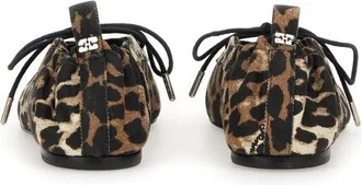 Ganni Lace-Up Animalier Organic Cotton Flat - Brown