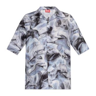 Diesel Short Sleeve Shirts, male, Gray, Size: 2XL S-Brack-Dolphin Shirt