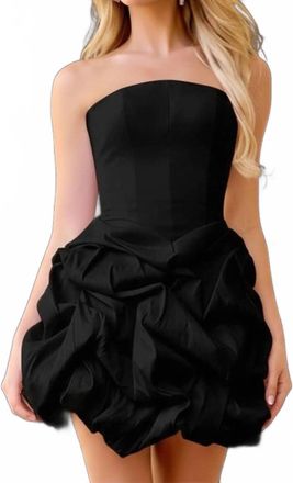 Jovani Strapless Bubble Hem Mini Dress With Structured Bodice In Black