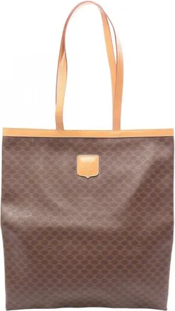 Celine Brown Coated Canvas Leather Handbag Tote Bag (Pre-Owned)