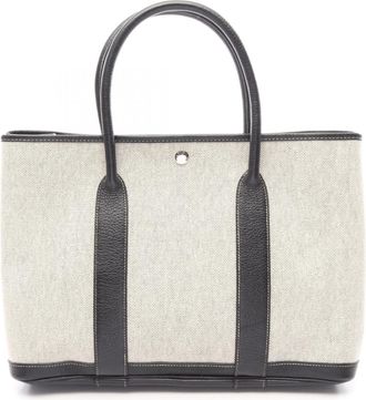 Herm&egrave;s Black Ecru Ivory Toile H Buffalo Leather Handbag Tote Bag (Pre-Owned)