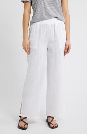 Beach Lunch Lounge Meadow Wide Leg Cotton Gauze Pants in White at Nordstrom, Size Large