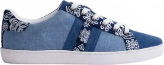 Johnny Was Womens Bandana Sneaker In Blue Denim Embroidered