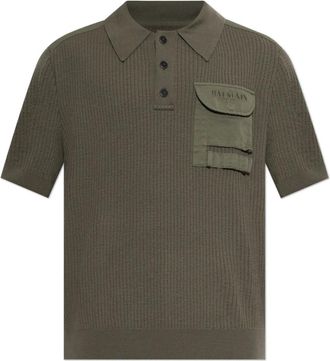Balmain Wol trui met zak - Heren - V-hals truien - Groen - L - Wol - Truien & Vesten