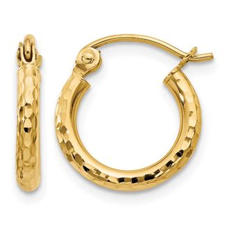 Diamond2Deal 14k Gold Diamond-cut 2mm Round Tube Hoop Earrings