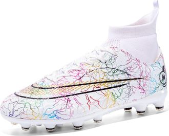 Generic Mens Breathable High Top Short Nails Teen Fashion Football Shoes, Spikes -- White., 5.5 UK