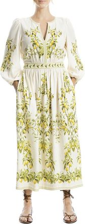 Max Studio Puff Sleeve V-Neck Linen-Blend Maxi Dress