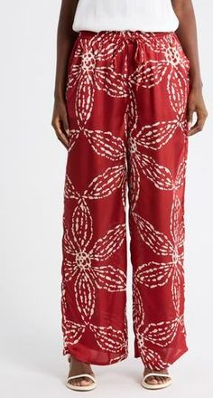 Halogen Printed Soft Wide Leg Pants in Rio Red at Nordstrom Rack, Size X-Small