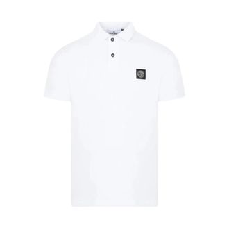 Stone Island Button Patch Polo - Heren - Polos - Wit - 2XL - Katoen - Tops