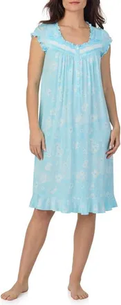 Eileen West Cap Sleeve Waltz Nightgown in Aqua Floral at Nordstrom, Size X-Large