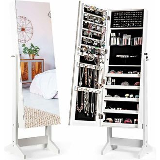 Costway Costway - Armadietto Portagioie Specchiera per Gioielli, Armadio per Gioielli 2 in 1 con Grande Capacit&agrave;, 4 Angoli Regolabili, 41 x 36,5 x 146 cm