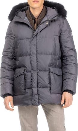 Gorski Mens Apres-Ski Jacket with Detachable Genuine Shearling Hood Trim in Anthracite/black at Nordstrom, Size Xx-Large