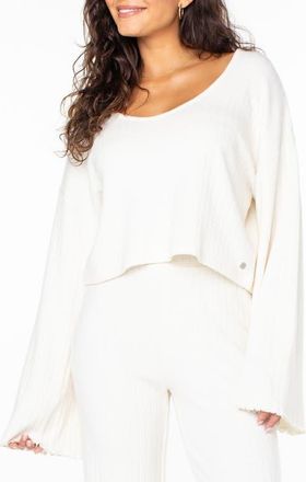 Roxy Sandy Coast Long Sleeve Crop Top in Cloud Dancer at Nordstrom, Size Xx-Large