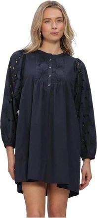 Ruby Tuesday Iannis Geborduurde Jurk - Dames - Shirt Kleedjes - Blauw - L - Katoen - Kleedjes