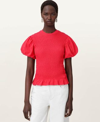 AllSaints Cotton Dael Smocked Slim Top, Size: XS