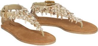 Balmain Flat sandals in suede, cotton and beads in Beige at Nordstrom, Size 36