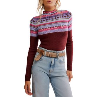 Free People Warmer Fair Isle Long Sleeve Bodysuit in Maple Combo at Nordstrom Rack, Size X-Small